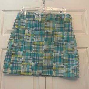 Talbots patchwork plain skirt. Lined. Size 12P. Beautiful teals and yellows. NWT